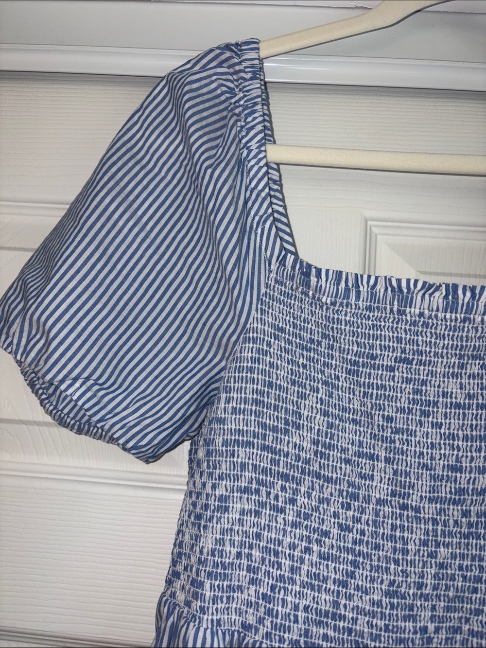 J. Crew Factory Blue and White Striped Smocked Midi Dress - Picture 4 of 8